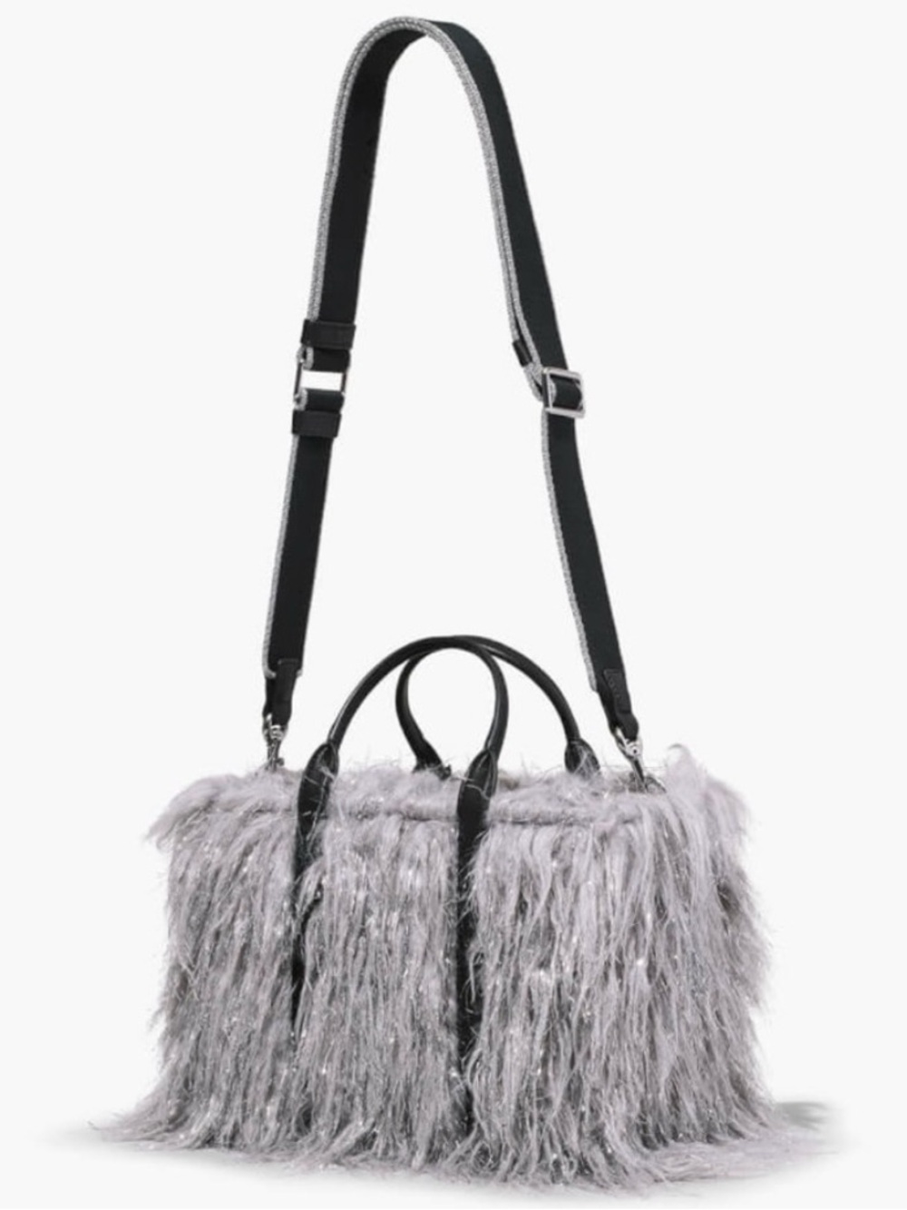 Marc Jacobs The Creature Silver-Gray Faux Fur Tote with Black Leather Straps - Picture 3 of 15